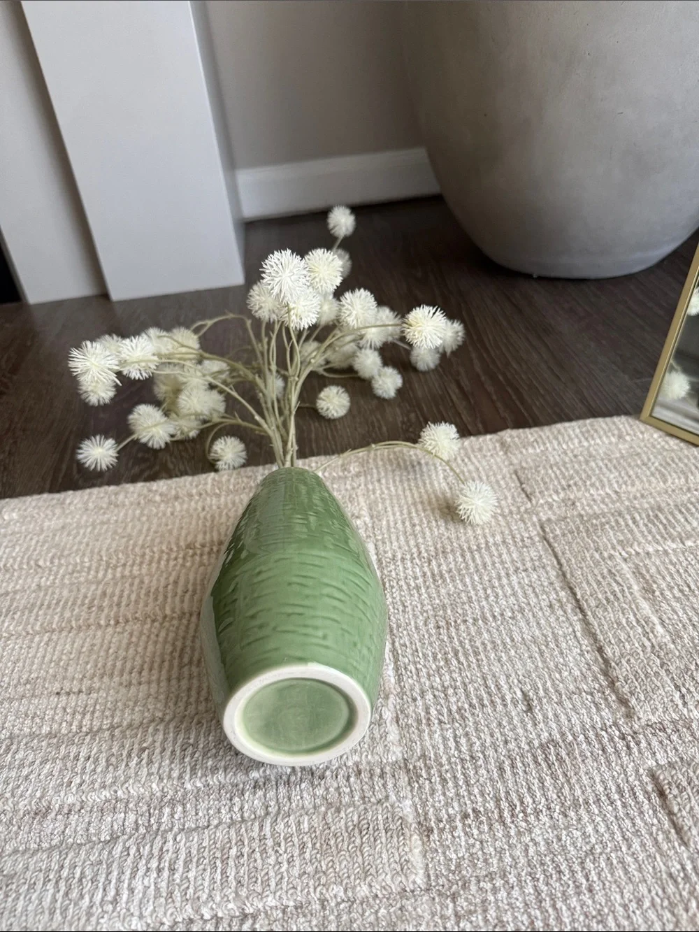 Threshold White Pom-Pom Stem Arrangement in Sage Green Vase